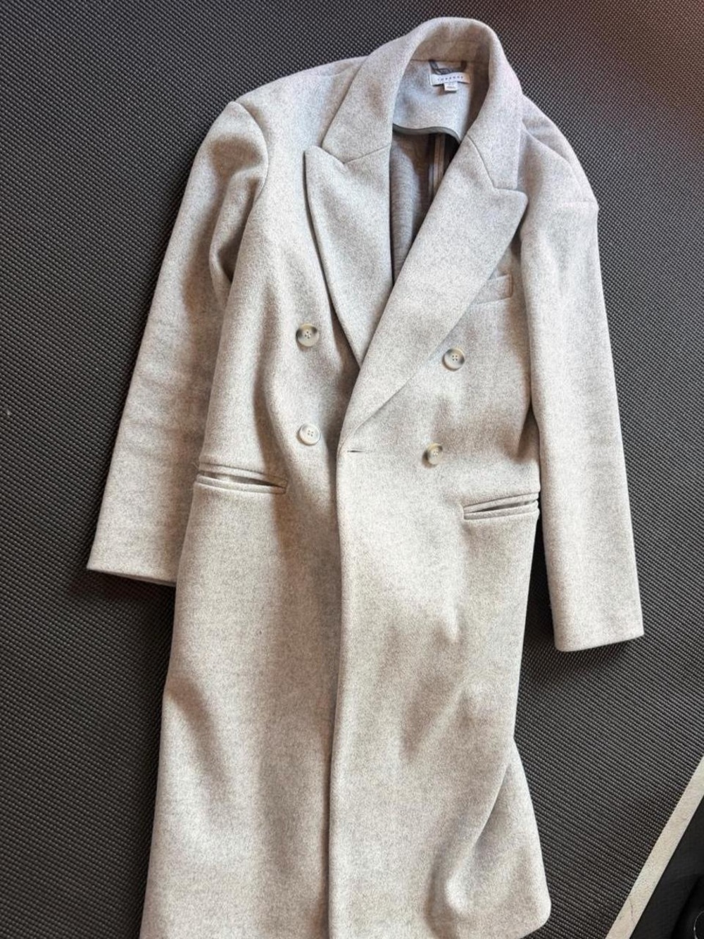 Topshop Relaxed Double-Breasted Coat in Light Gray/Oatmeal